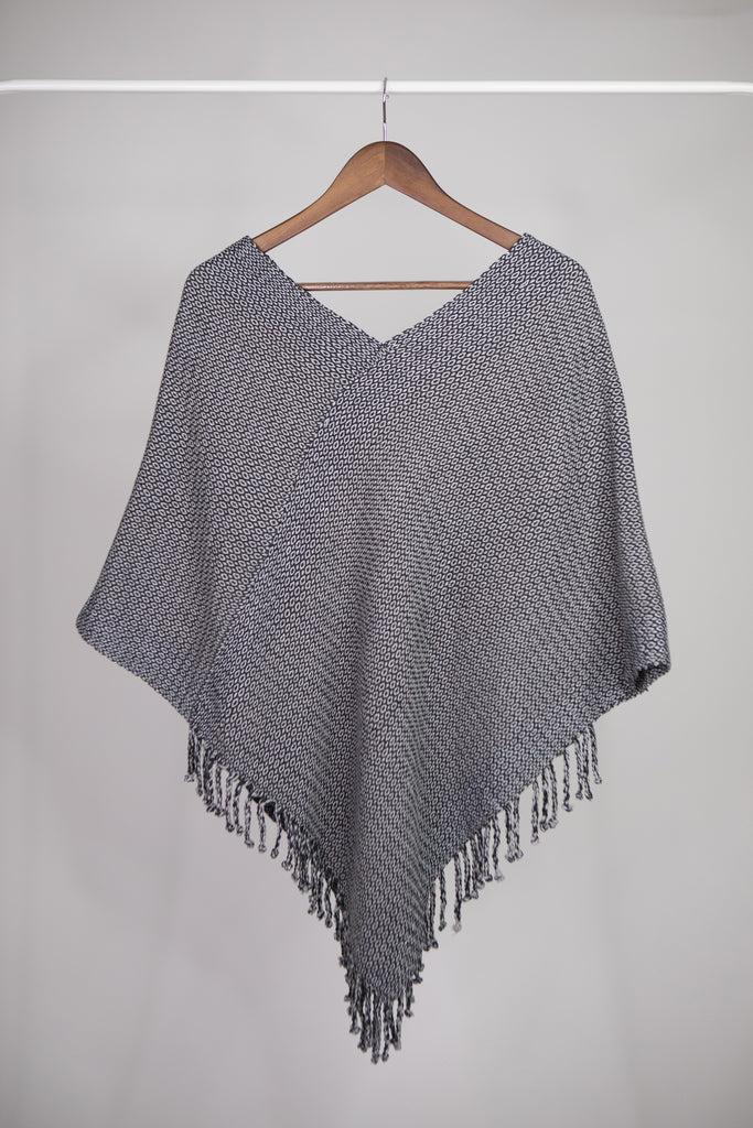 Charcoal Flower weave poncho