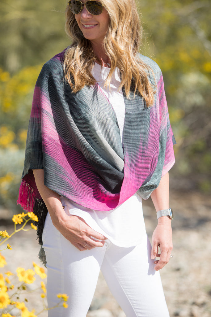 pink and grey wrap front