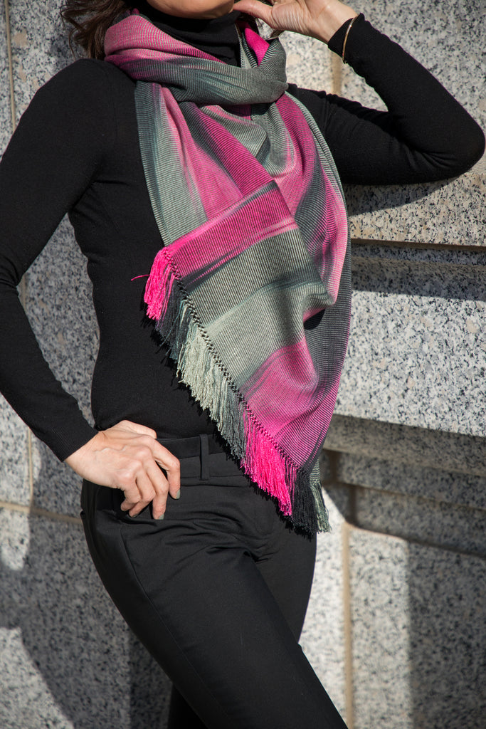 pink and grey wrap front