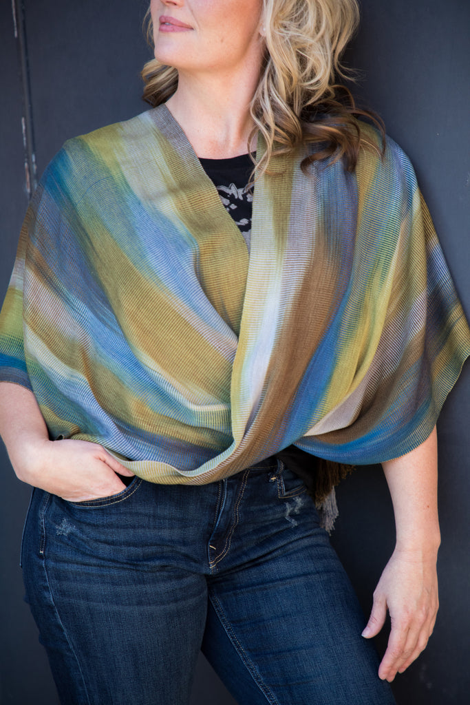 blue and olive wrap front